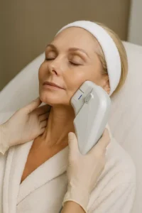 Woman receiving HIFU non surgical facelift treatment Bootle