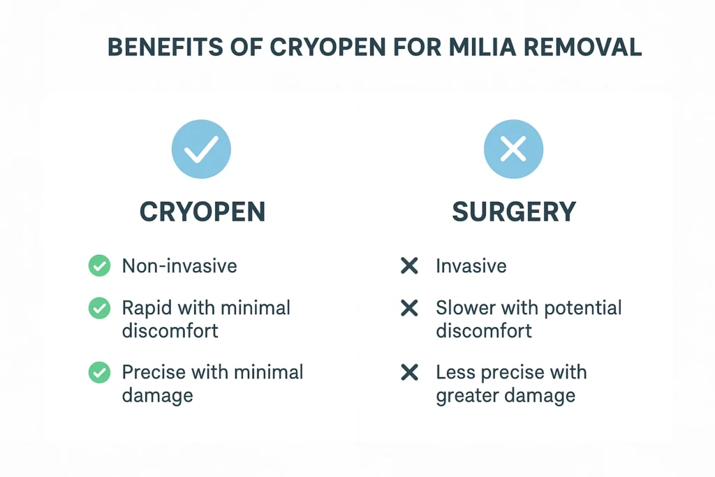 Benefits of cryopen for milia removal Bootle compared to surgical treatments.