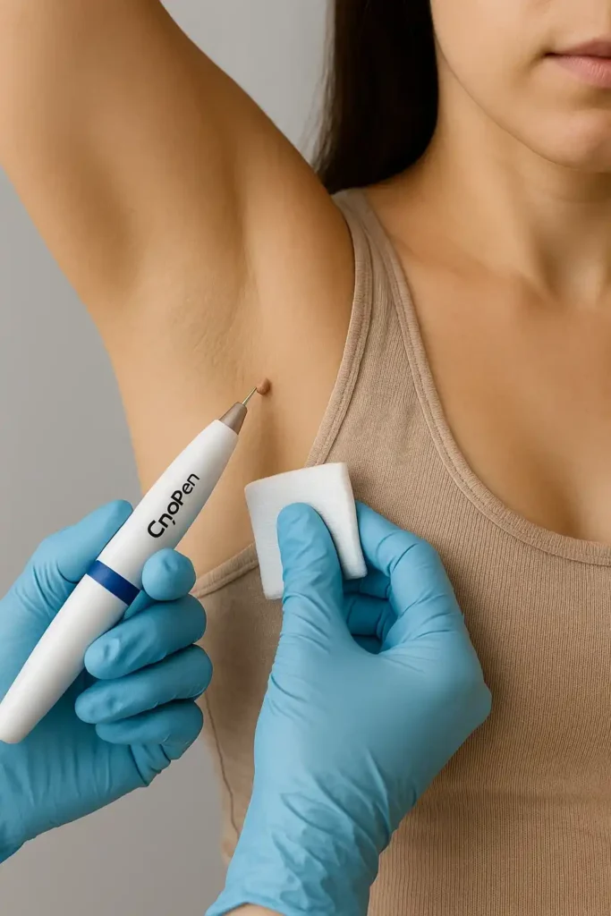 woman having cryopen to remove underarm skin tags Bootle